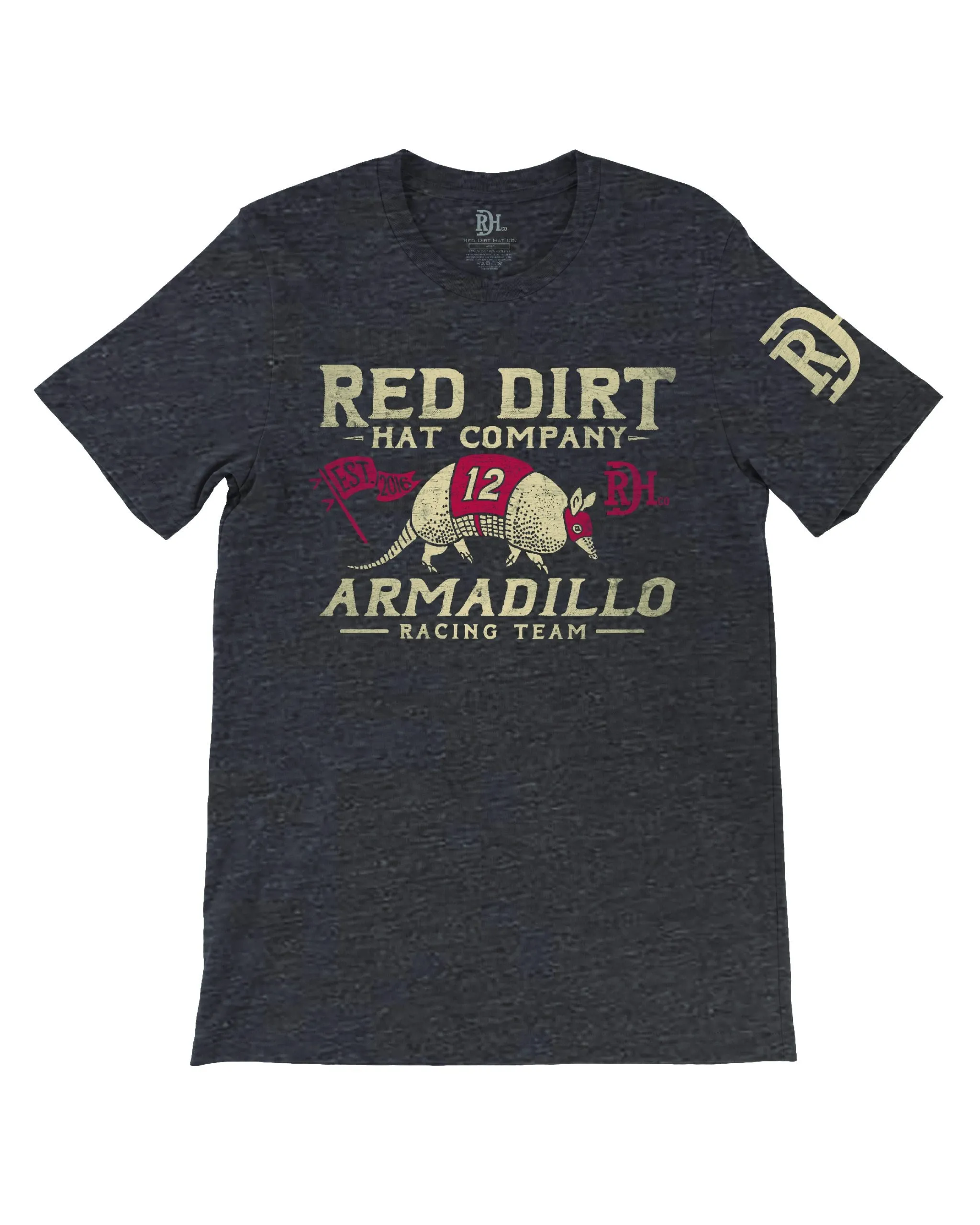 Red Dirt Hat Co. "Dillo Racing Flag" T-Shirt in Heather Black Eco Friendly Fabric