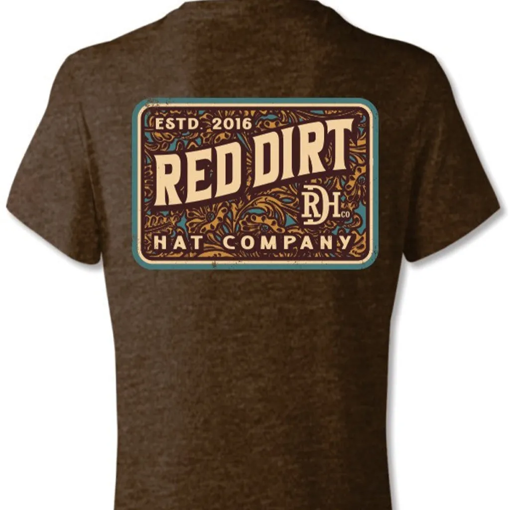 Layered Collar Structure Comfy Layer Red Dirt Hat Co. "Tooled Leather" Graphic T-Shirt in Brown
