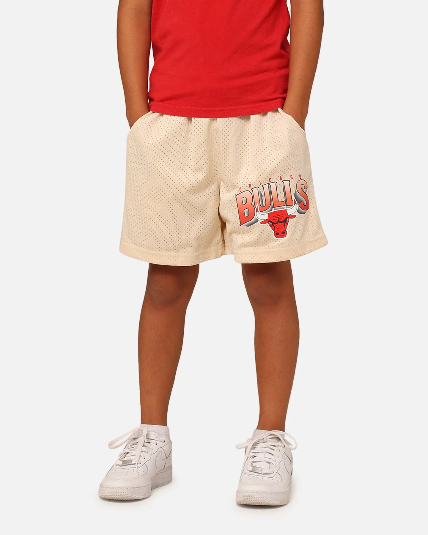 Non Binding Waistline Eco Friendly Dye NBA Kids' Chicago Bulls Newark Mesh Shorts Light Oat