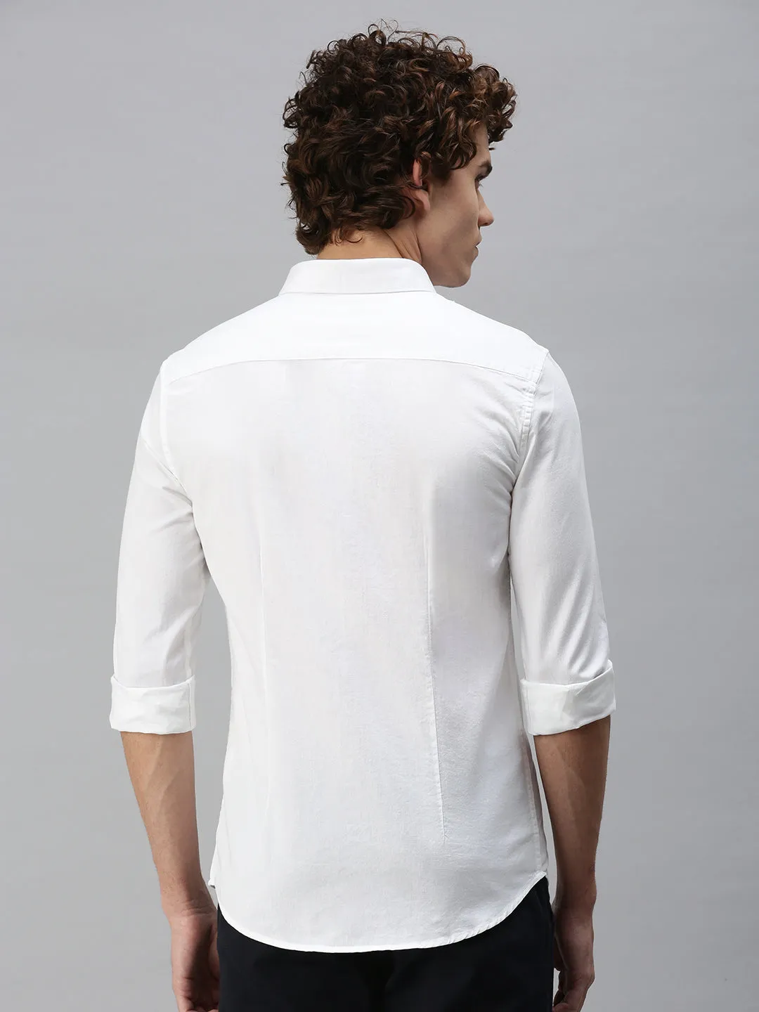 Men's White Solid Slim Fit Shirt Formal Look