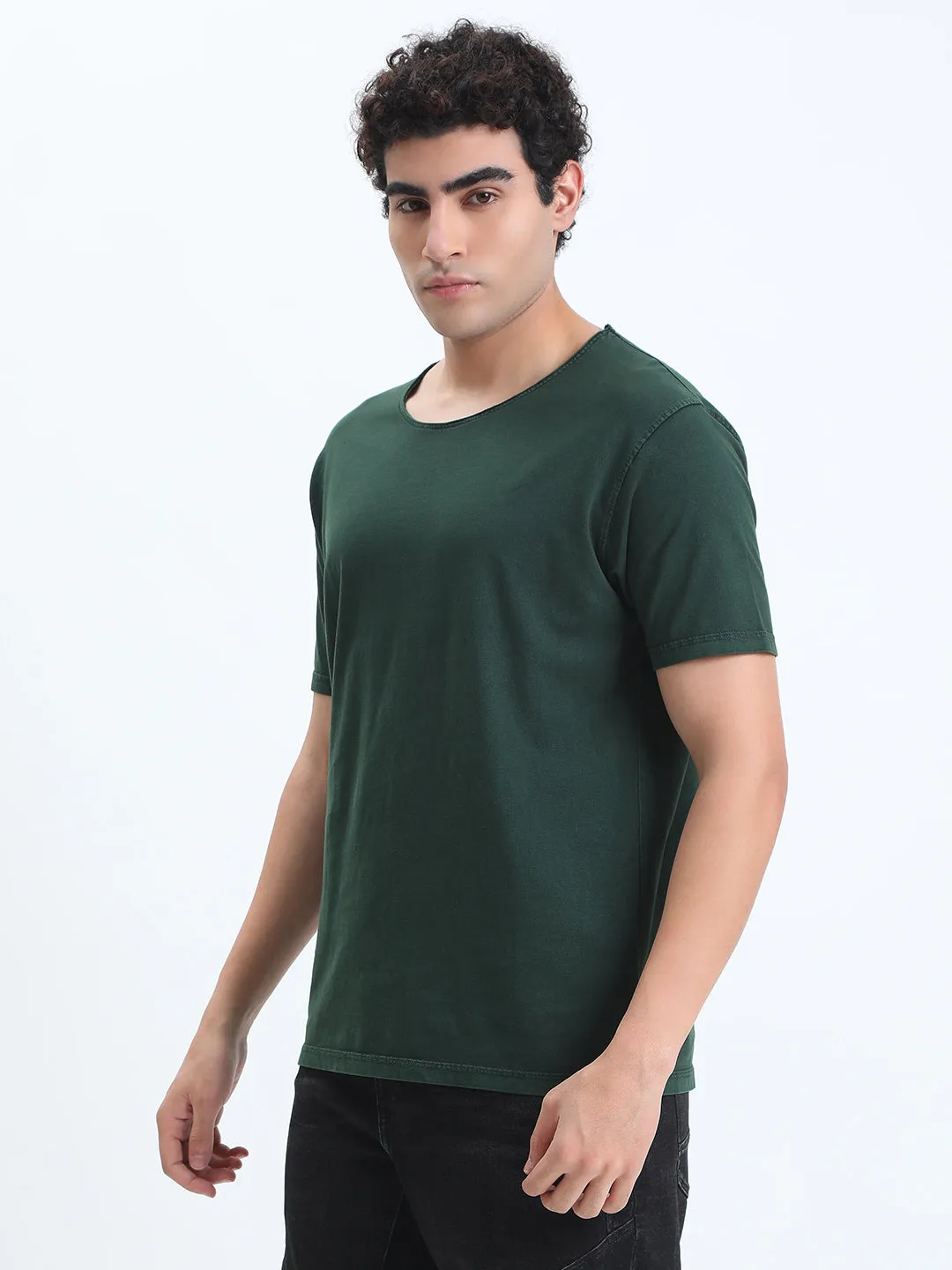 Men's Green Round Neck Regular Fit T-Shirt Warm Fit
