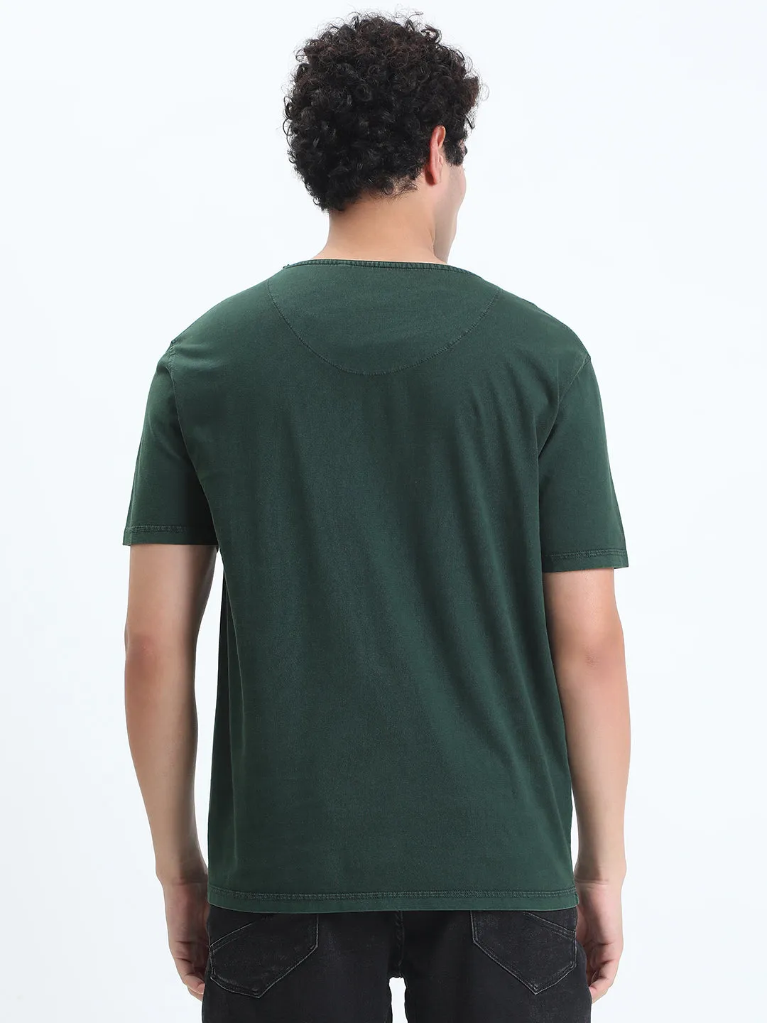 Men's Green Round Neck Regular Fit T-Shirt BreathableMesh