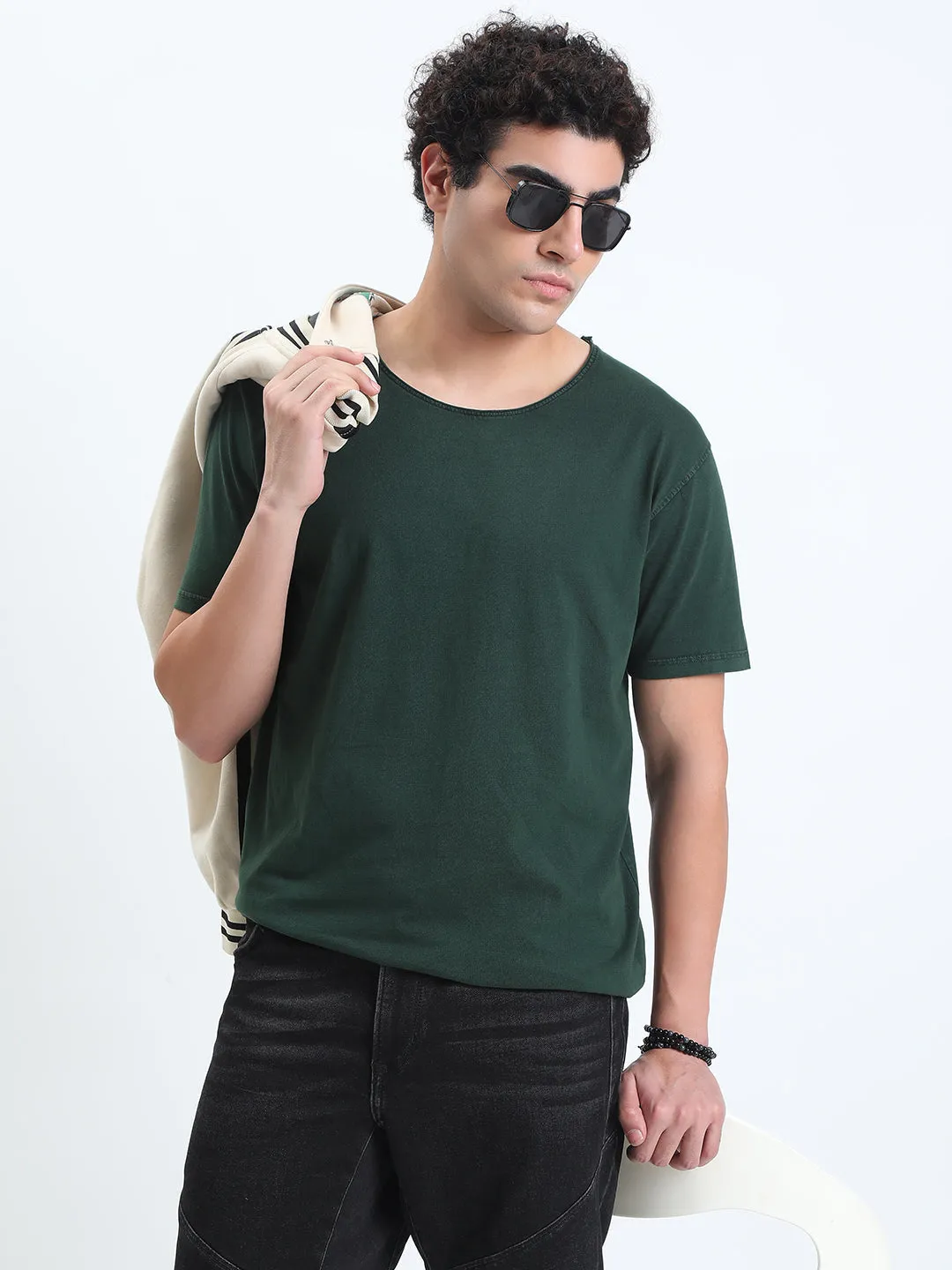 Stylish Dress Men's Green Round Neck Regular Fit T-Shirt
