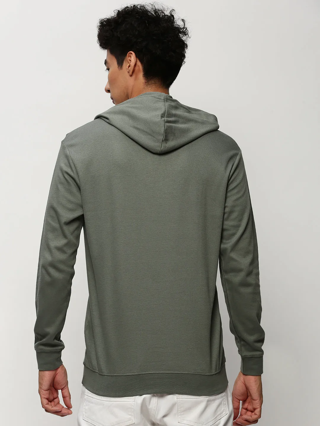 Men's Grey Long Sleeves Hooded Cotton Pullover Relaxed Fit Casual tops