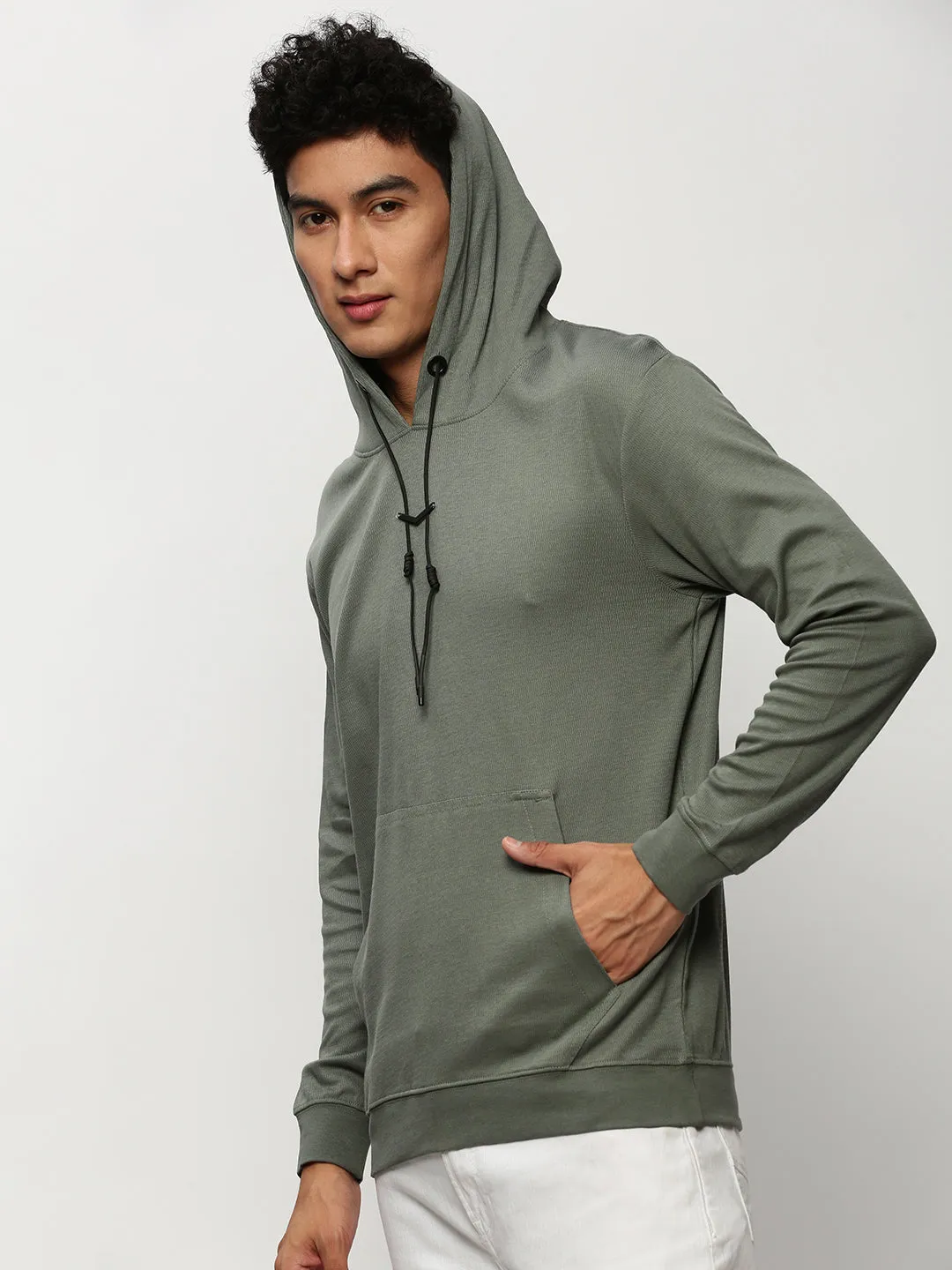 goes with sneakers Men's Grey Long Sleeves Hooded Cotton Pullover