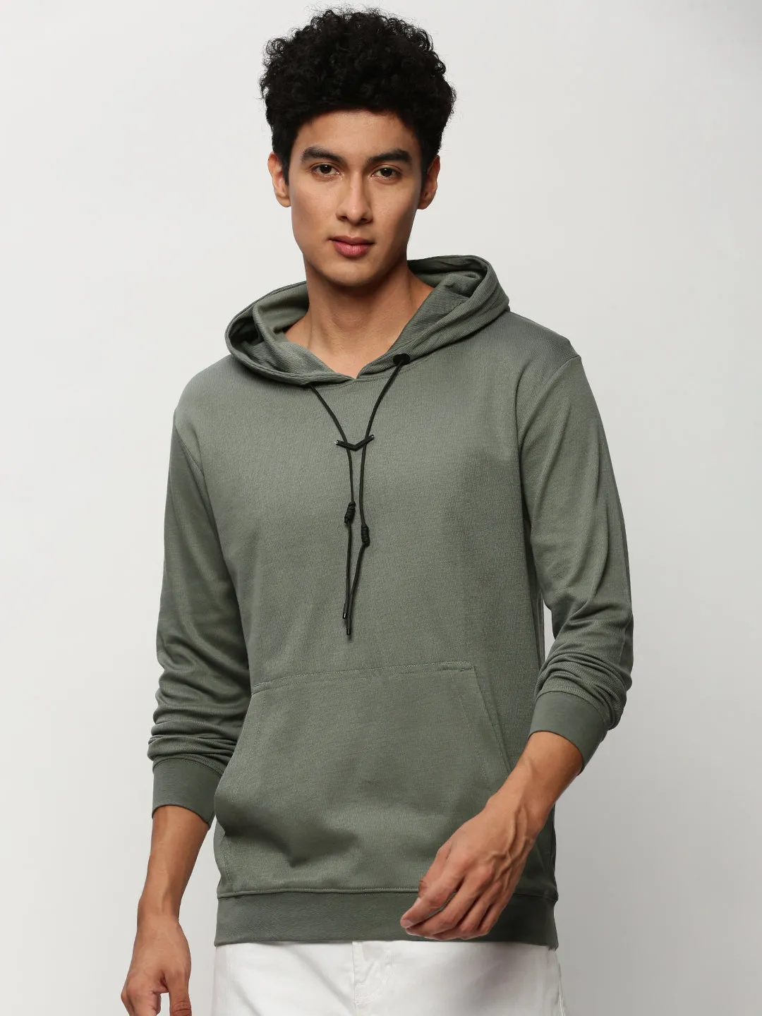 Soft Comfort Men's Grey Long Sleeves Hooded Cotton Pullover