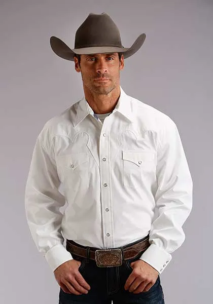 Essential Wear Timeless Style Stetson Men's Classic Solid Snap Poplin Shirt in Optic White