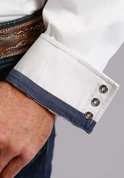 Stetson Men's Classic Solid Snap Poplin Shirt in Optic White Chic Fashion Sport Wear