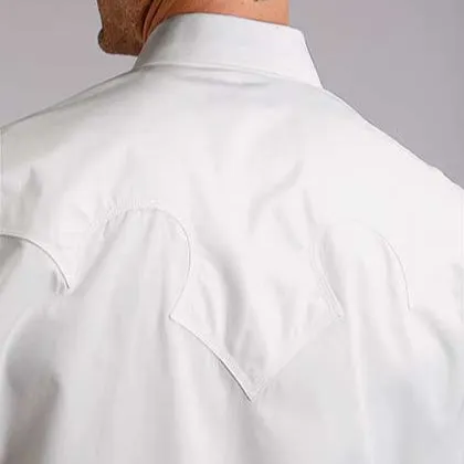 Ribbed Collar Design Stetson Men's Classic Solid Snap Poplin Shirt in Optic White