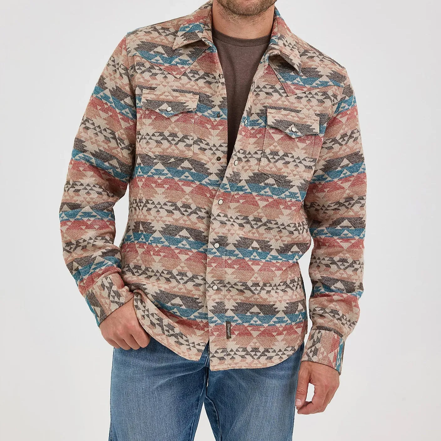 Wrangler Retro Men's Premium Jacquard Snap Shirt Jacket in Sunset Tan (Available in Tall Sizes!) Perfect Wear