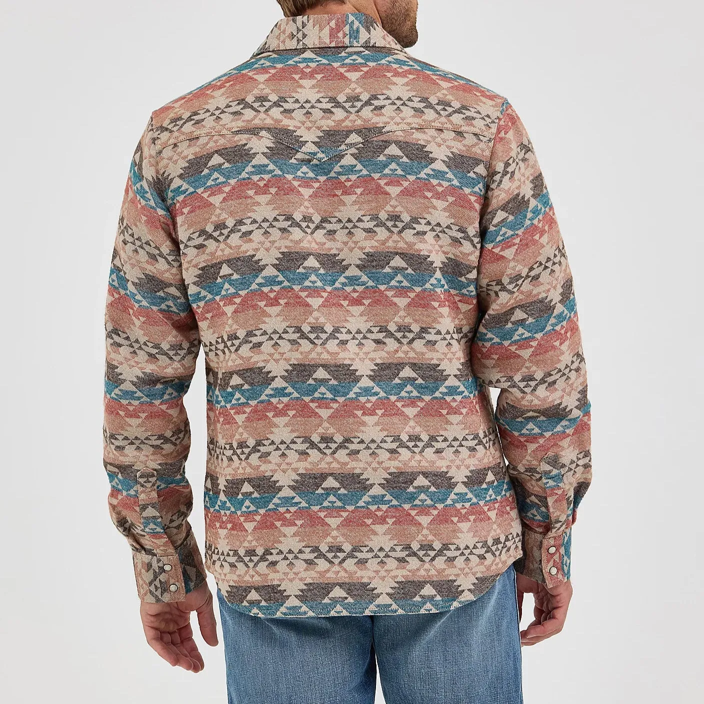 Wrangler Retro Men's Premium Jacquard Snap Shirt Jacket in Sunset Tan (Available in Tall Sizes!) GentleWashResistance Camping attire