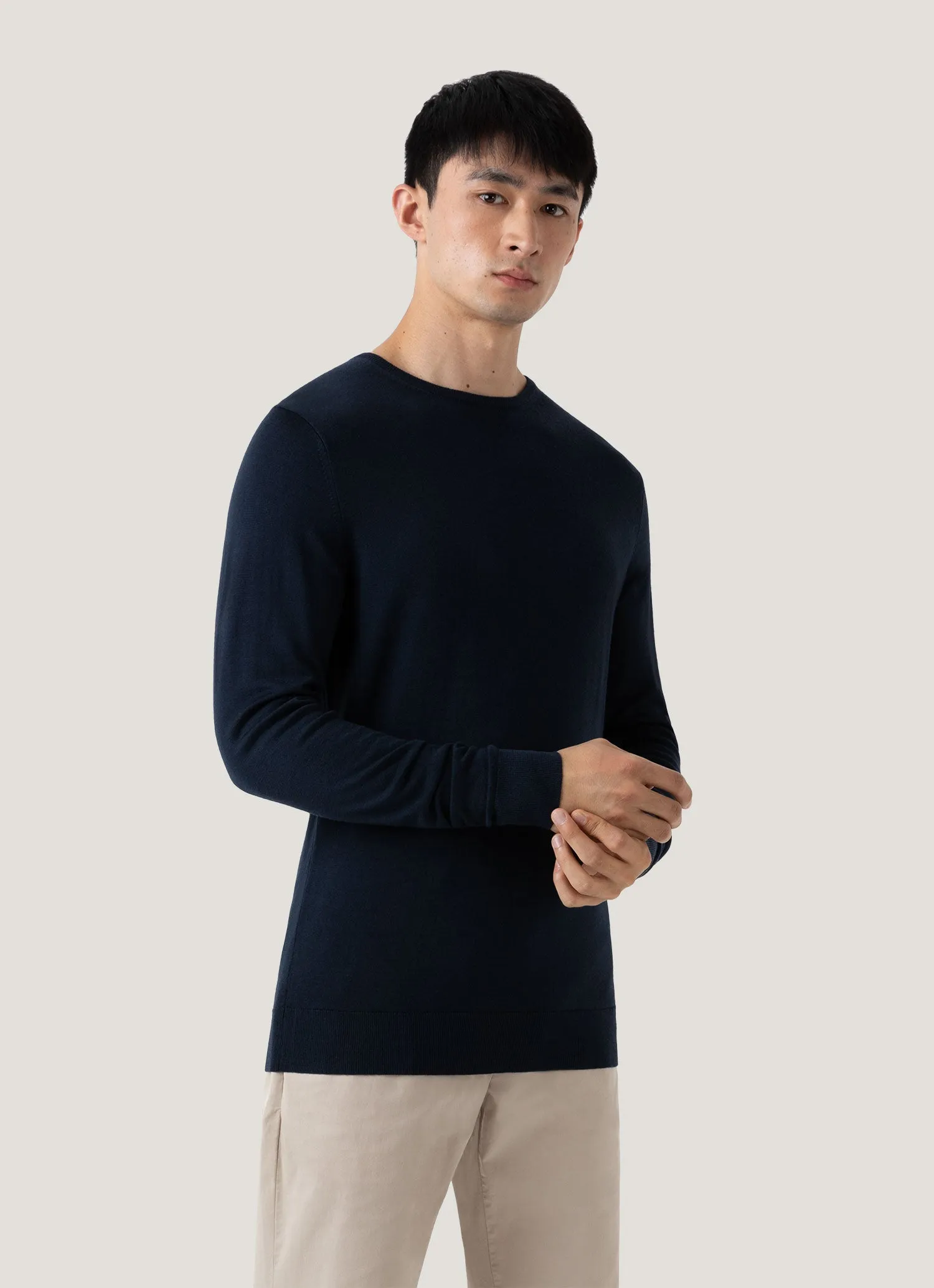 Daily Style Classic Comfort Men's Extra-Fine Merino Crew Neck in Light Navy