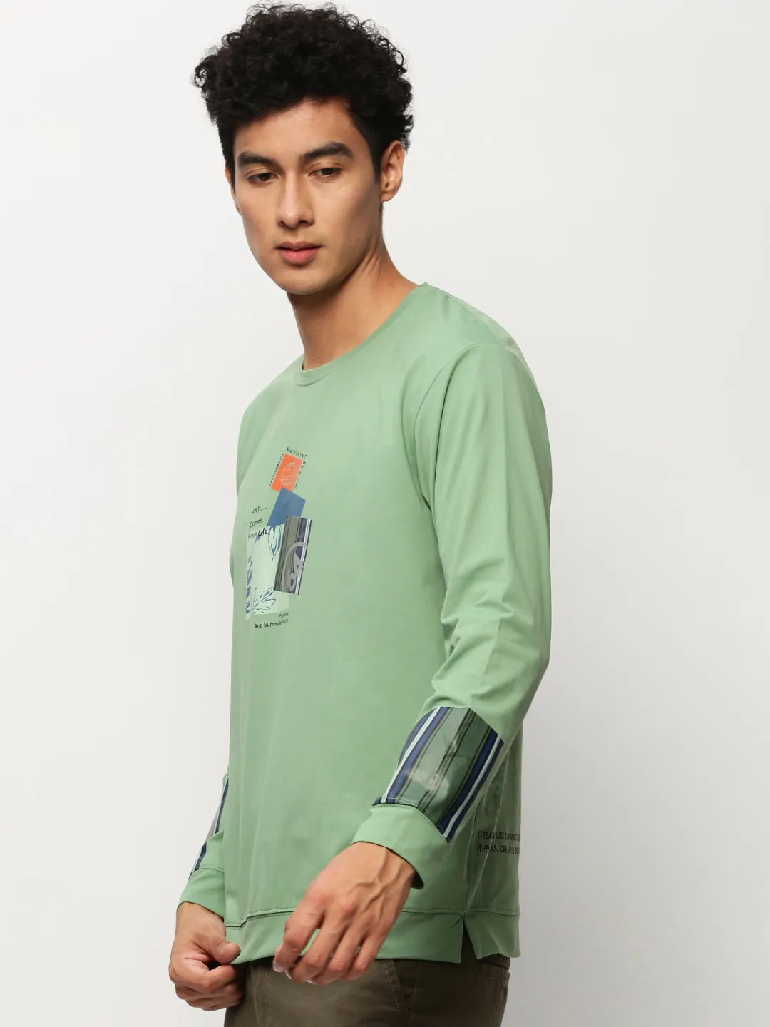 Core Comfort Men's Green Graphic Printed Cotton Sweatshirt