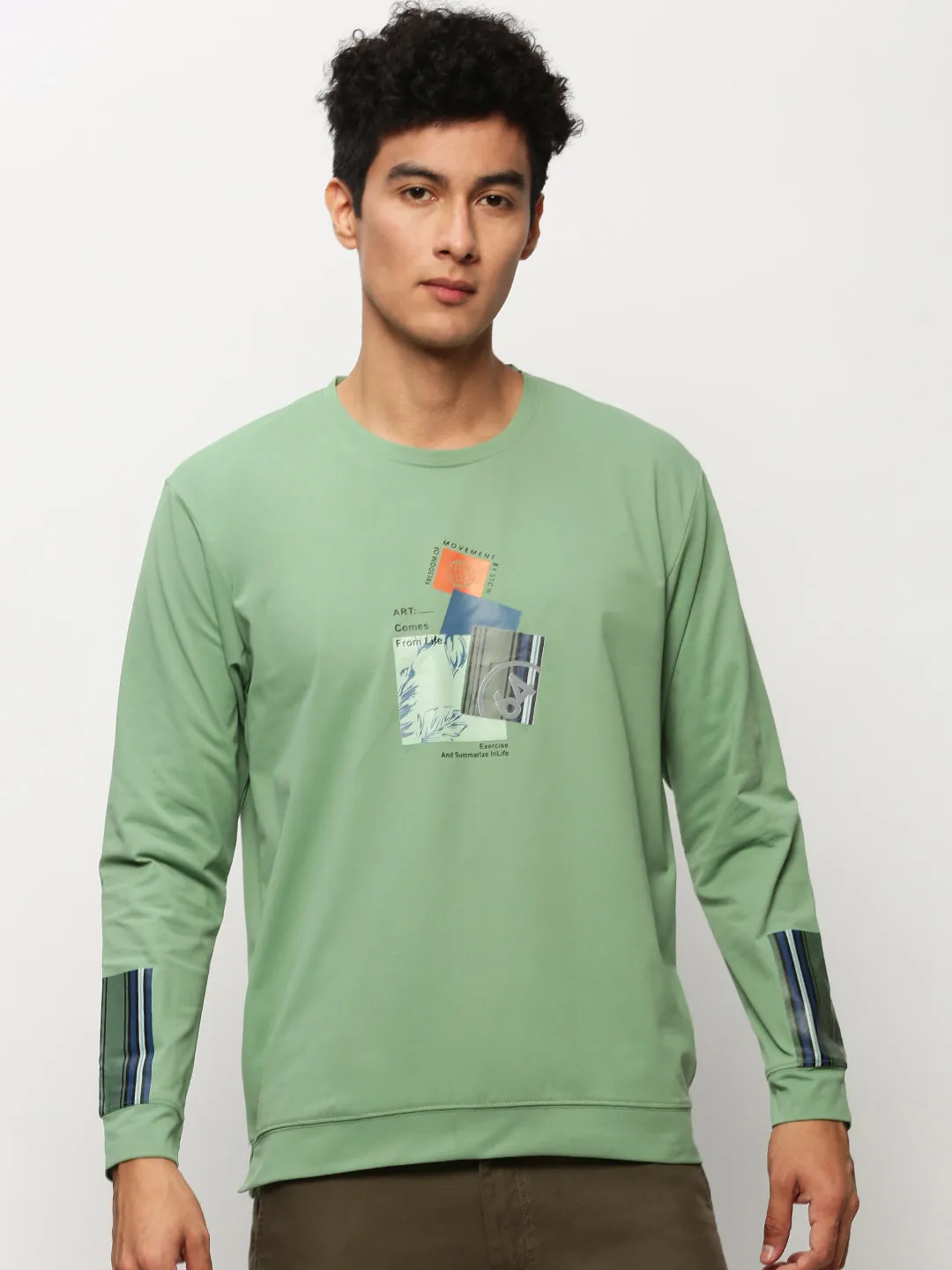 Custom made Versatile Jacket Men's Green Graphic Printed Cotton Sweatshirt