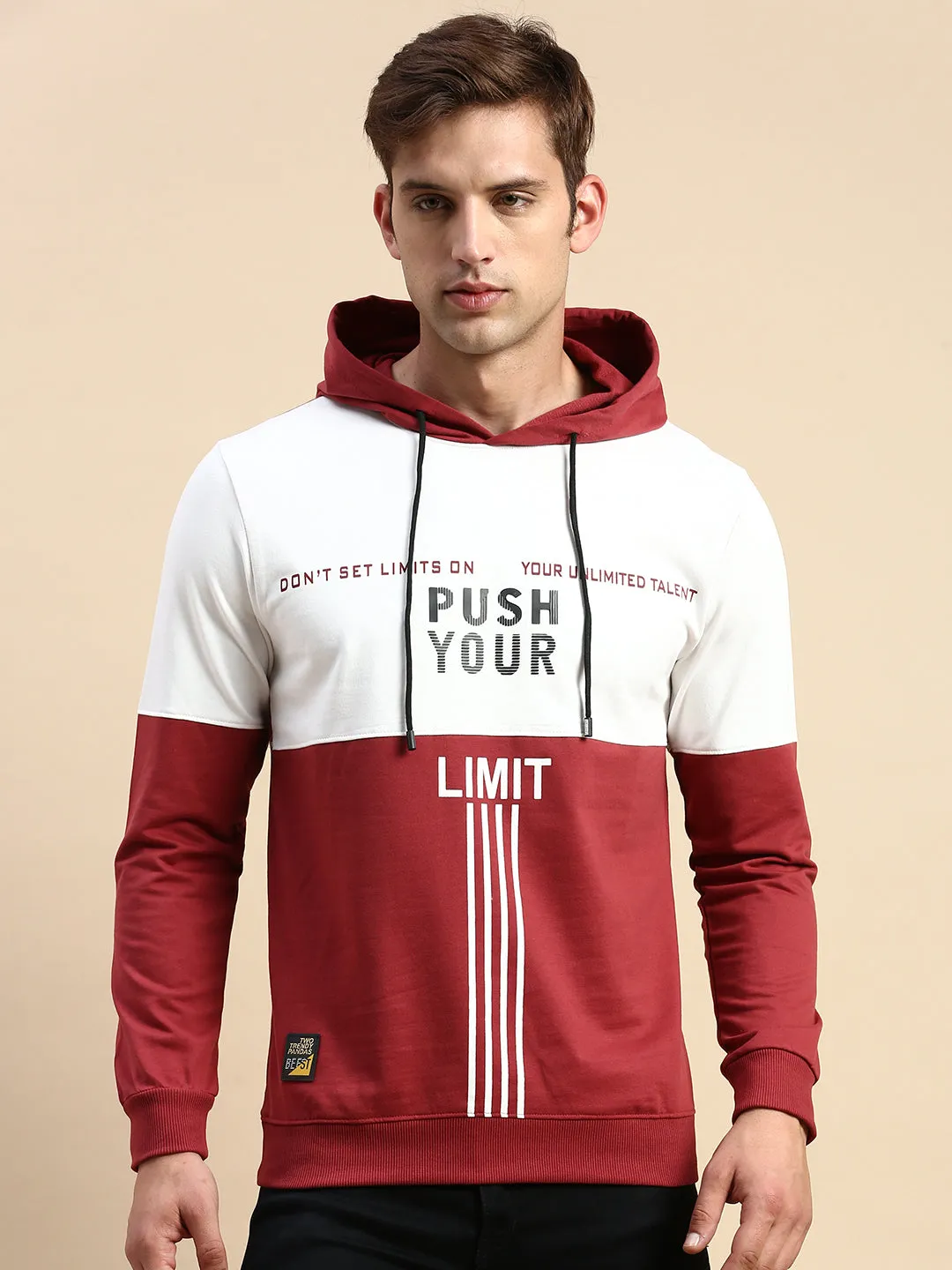 Men's Maroon Colourblock Casual Hoodie Odor Free
