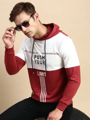 Men's Maroon Colourblock Casual Hoodie Practical clothing