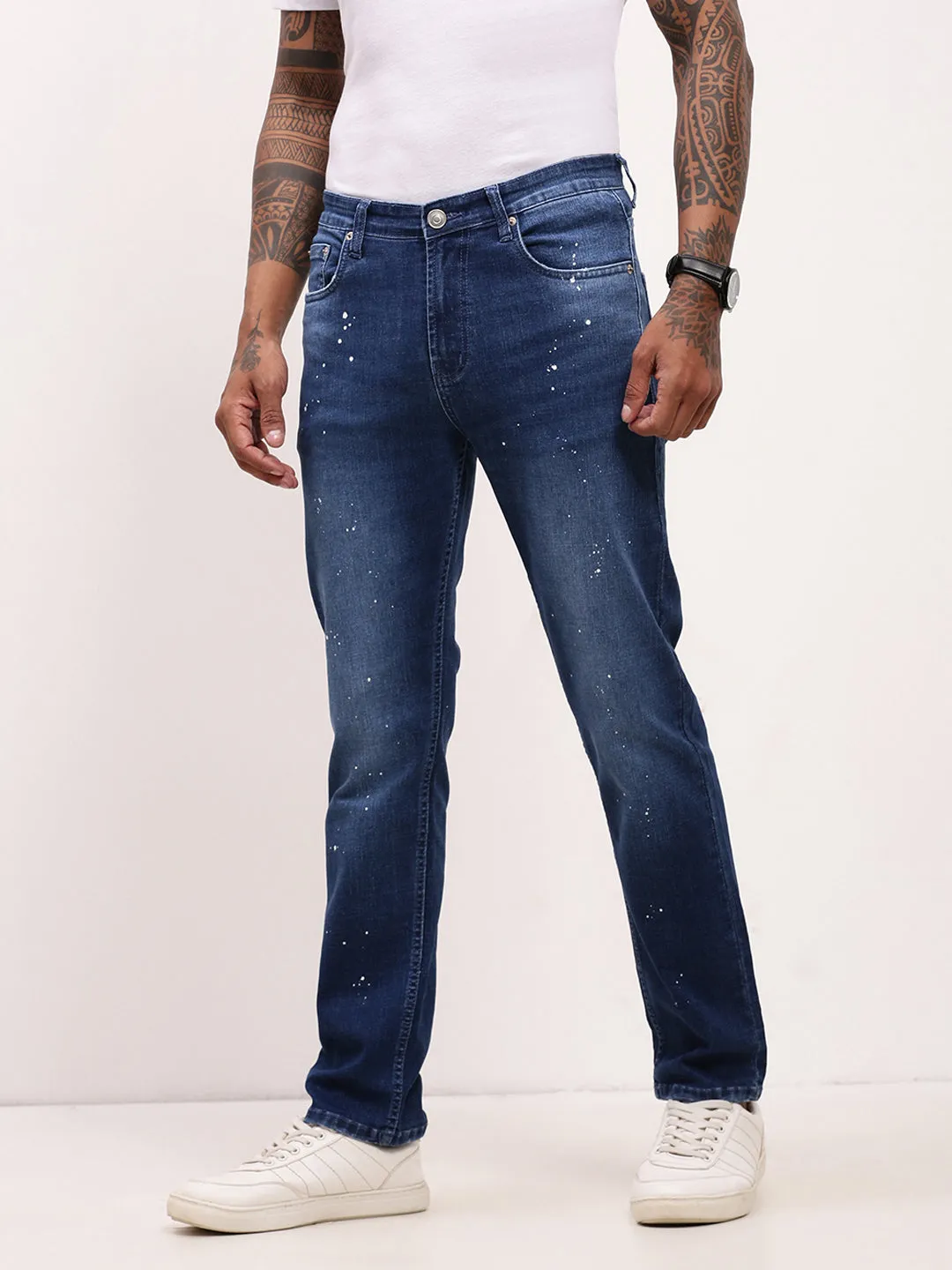Everyday Classic Wear Comfy Movement Friendly Men's Blue Solid Straight Fit Jeans