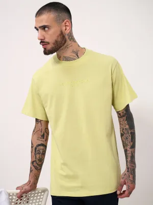 product rhinestone glamour Stylish Layer Men's Yellow Solid Typography Embossed Relaxed Fit Cotton T-Shirt