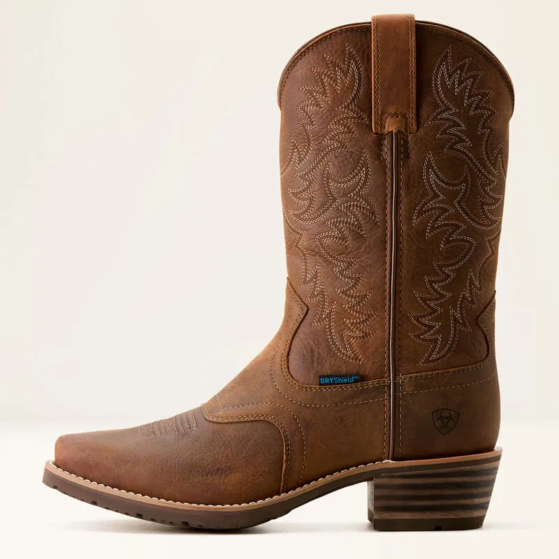 Cushioned Step Snowy Path Ariat Men's Hybrid Roughstock Square Toe Waterproof Cowboy Boot in Status Brown
