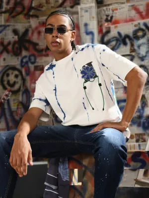 Men's Casual White & Blue Tie & Dye T-Shirt LightweightMaterial Sharp Edge