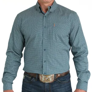 Cinch Men's L/S Modern Fit Teal Square Print Western Button Down Shirt in Teal Cozy Performance
