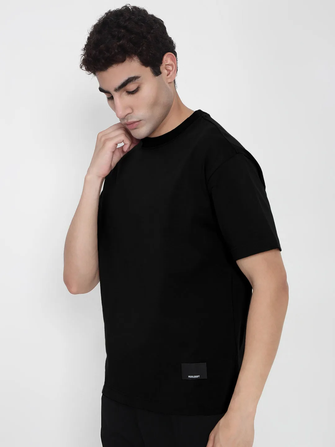 Men's Black Regular Fit T-Shirt DoubleLayered Structure