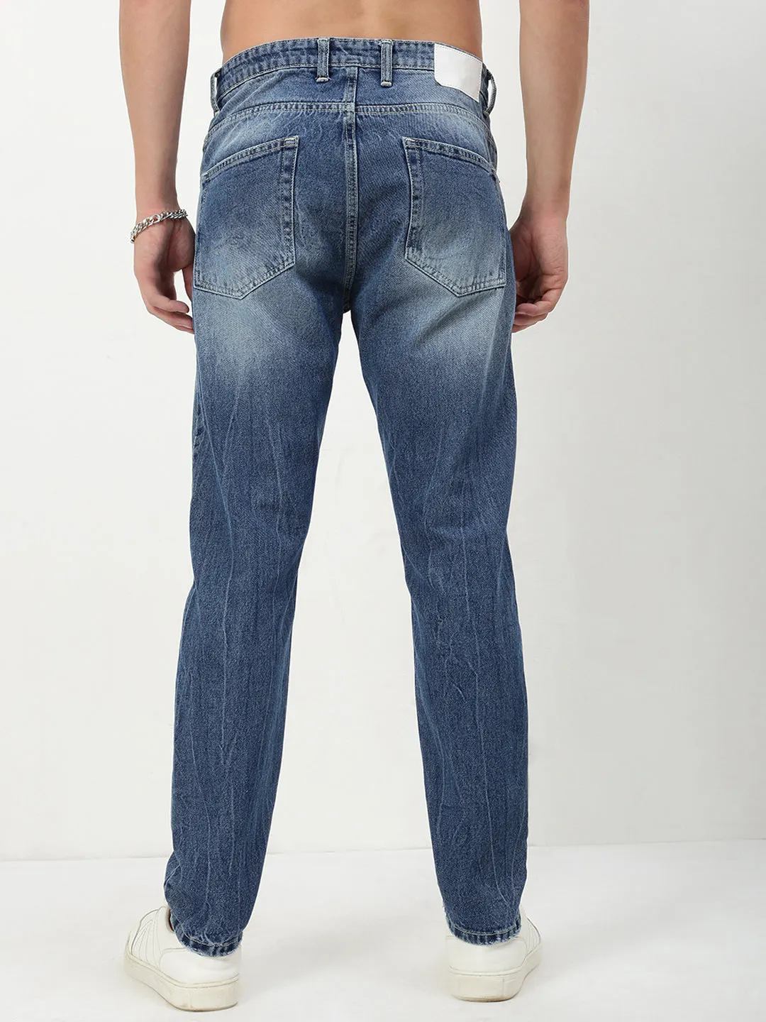 Men's Blue Solid Straight Fit Jeans Classic Wear Party Look Modern Spring Mood