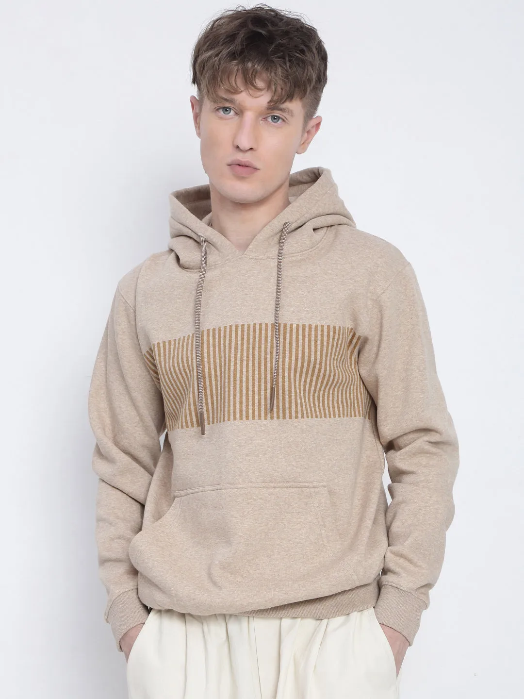 duck cloth Active Design Men's Striped Beige Hoodie