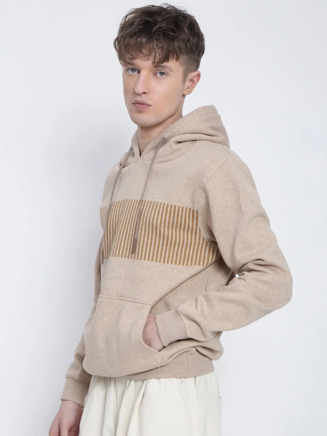 Men's Striped Beige Hoodie date night look
