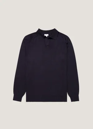 Sleek Wear Men's Sea Island Cashmere Polo Shirt in Midnight Navy