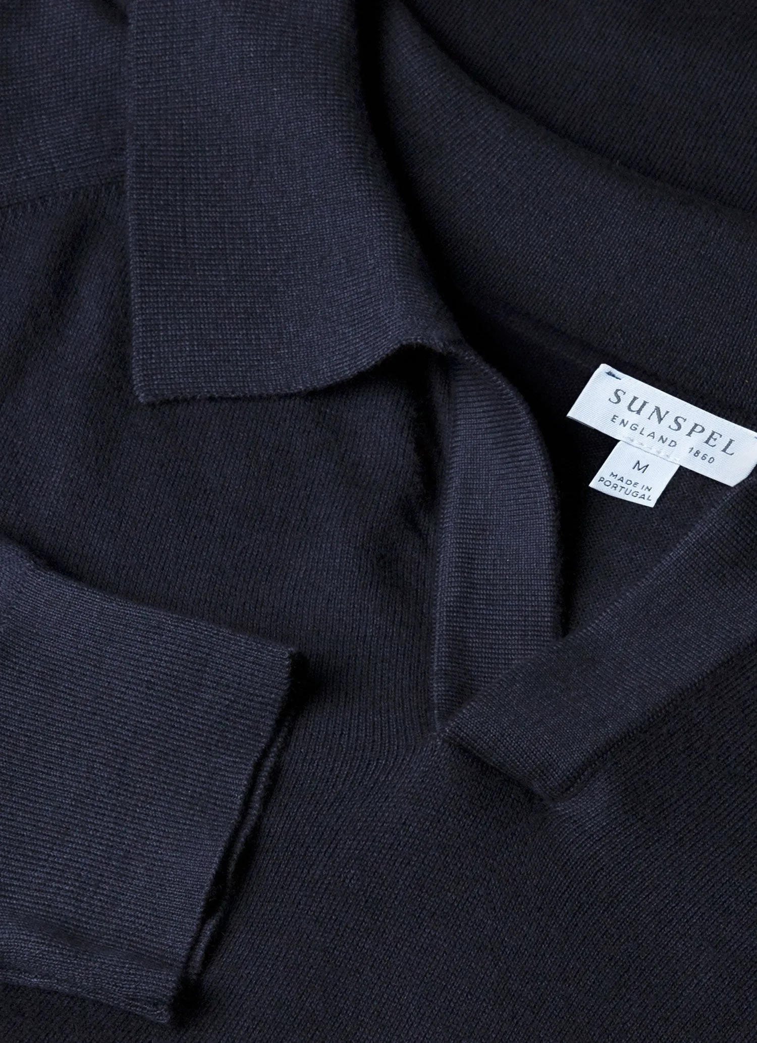 Men's Sea Island Cashmere Polo Shirt in Midnight Navy Fray Resistant Edges
