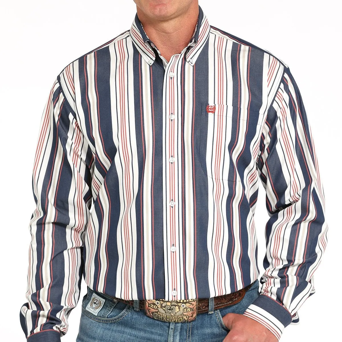 Practical Design Cinch Men's L/S Classic Fit Striped Western Button Down Shirt in Navy