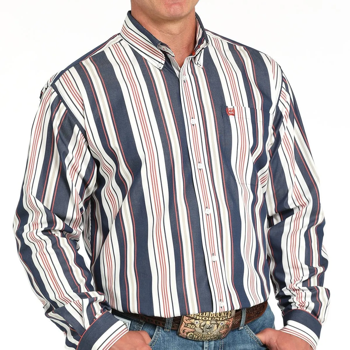 Cinch Men's L/S Classic Fit Striped Western Button Down Shirt in Navy Urban Trend Everyday Fashion