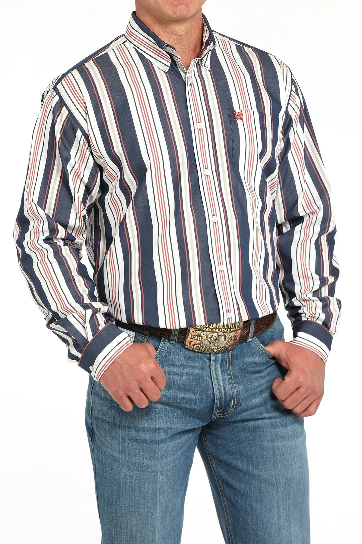 Effortless Style Breathable and Comfortable Cinch Men's L/S Classic Fit Striped Western Button Down Shirt in Navy