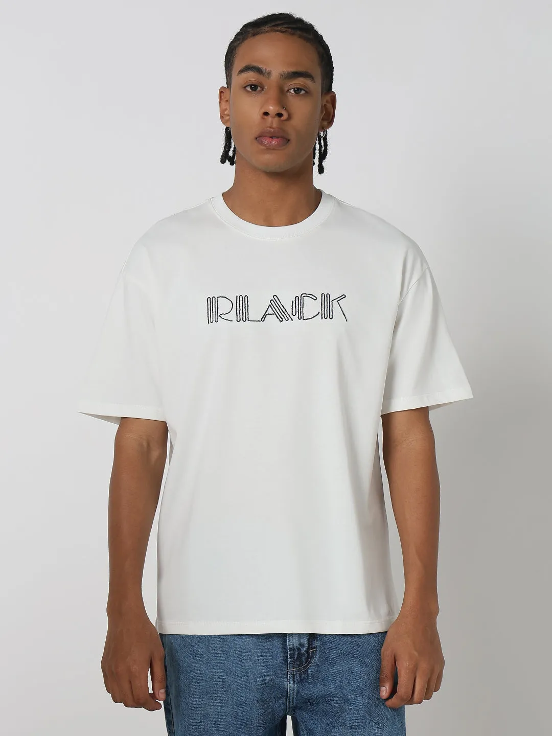 Men's Casual White & Black Typography T-Shirt Conscious Fit