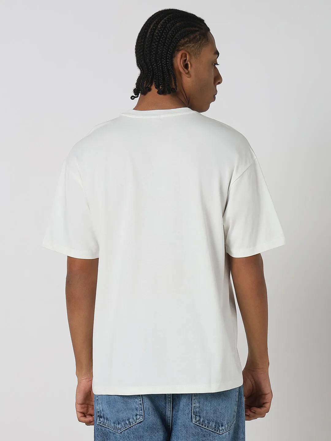 Men's Casual White & Black Typography T-Shirt Strong Denim Bio Glow