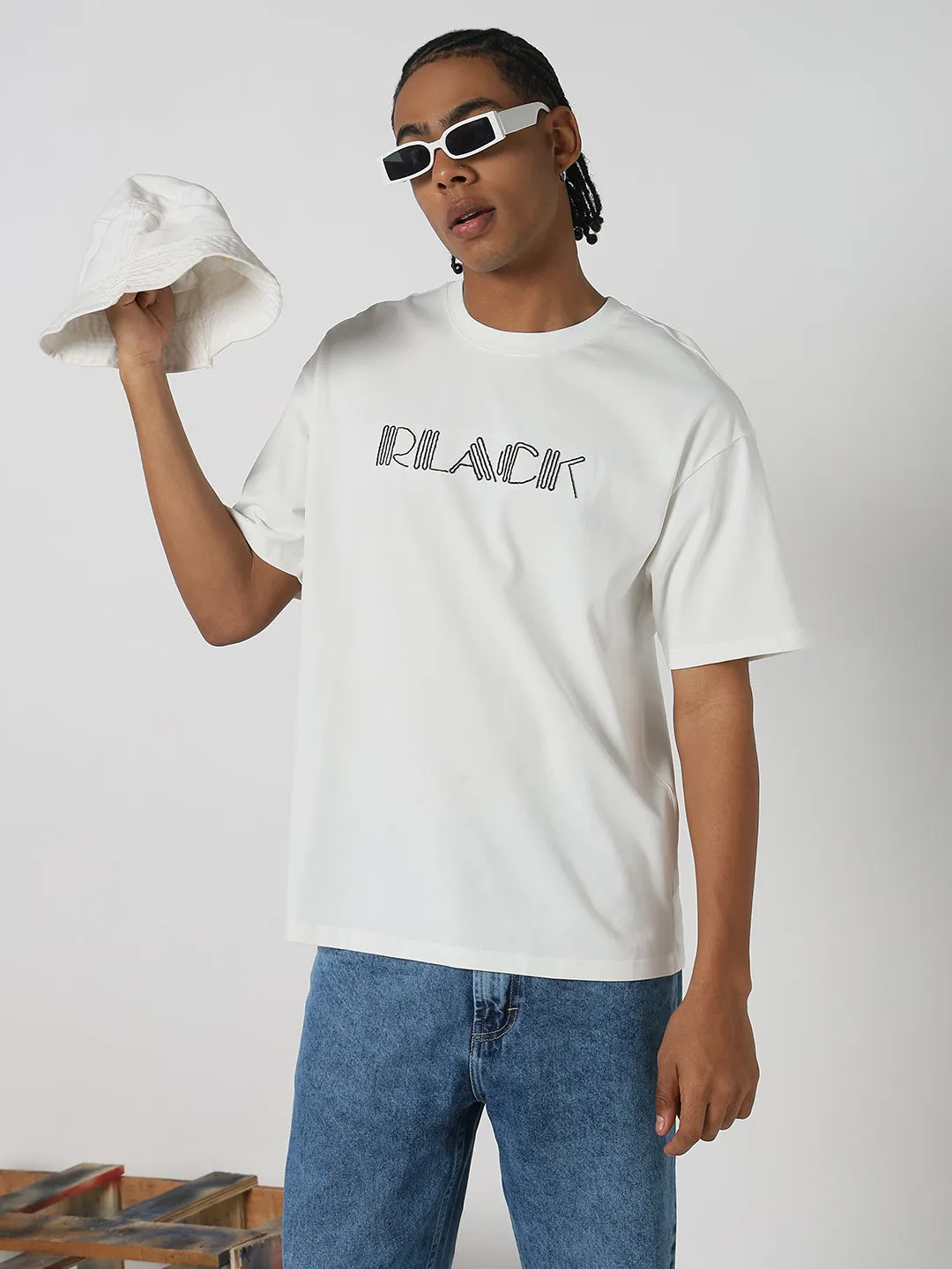 Men's Casual White & Black Typography T-Shirt Denim style Noble Grace