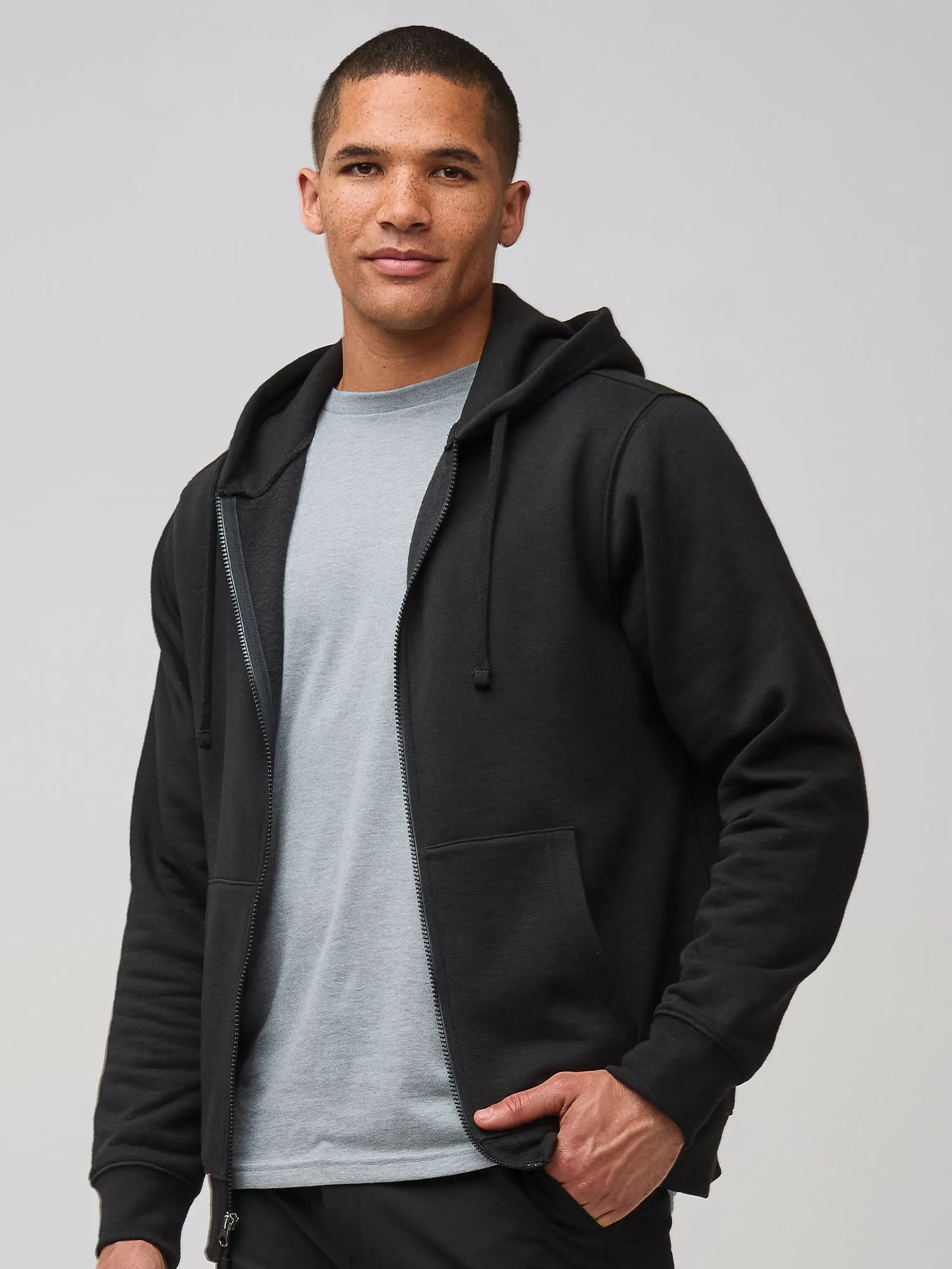 Modern Sporty Black Zip-Up Hoodie