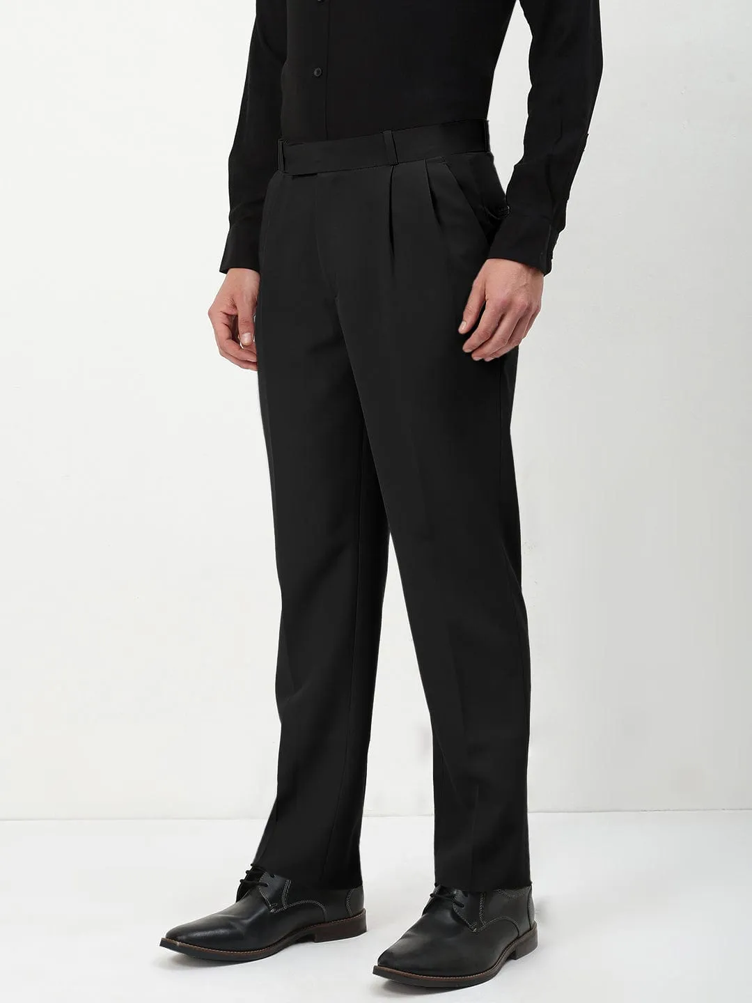 Fashionable Waist Casual Flex Men's Black Slim Fit Formal Trousers