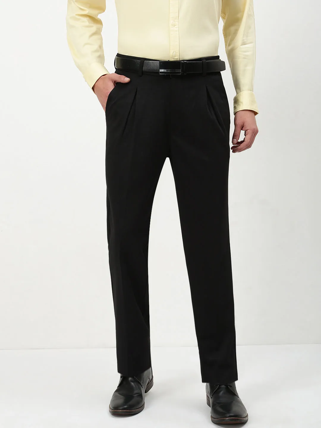 Men's Black Solid Formal Trousers Urban Style