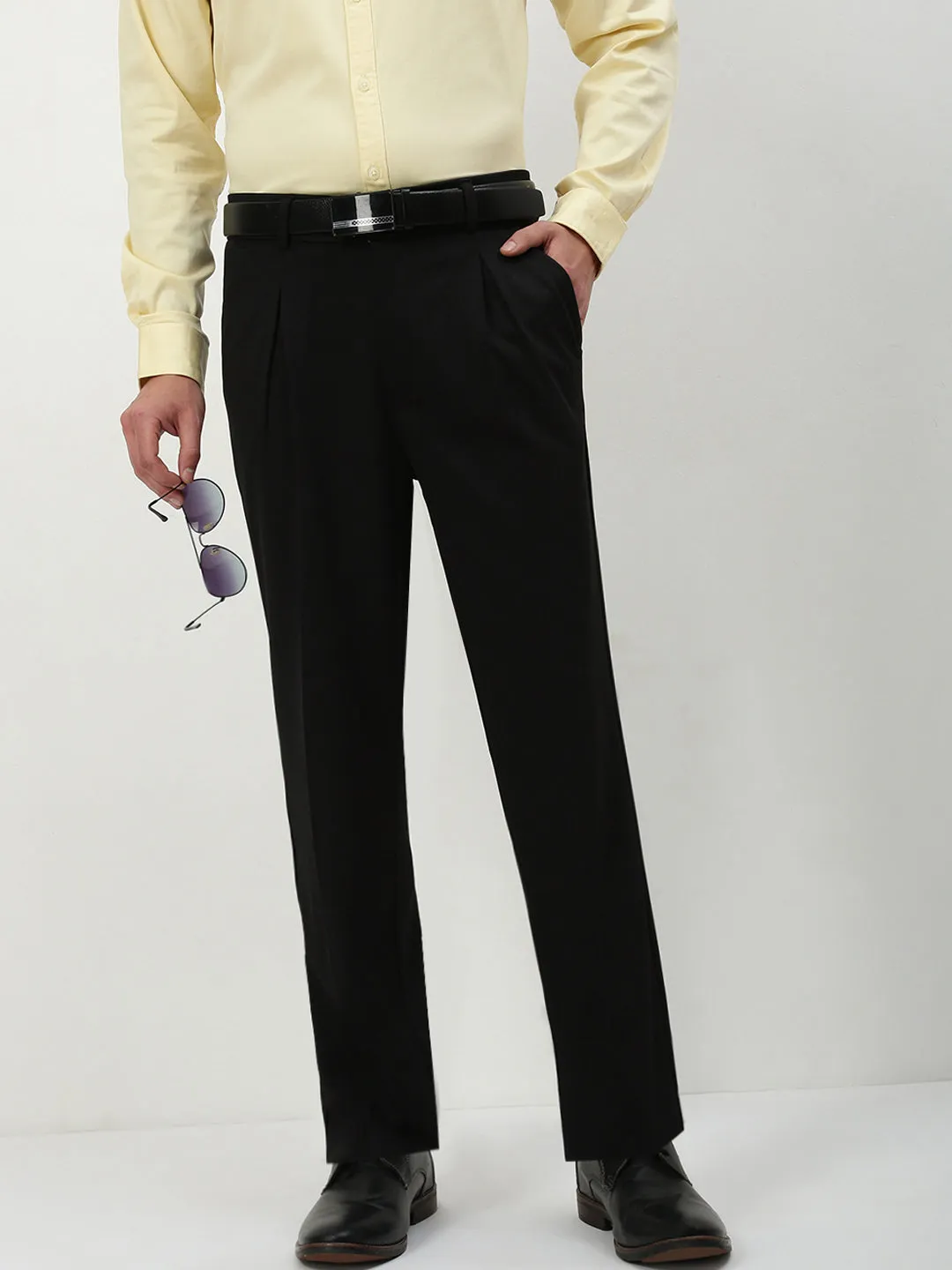 All-day Comfort Men's Black Solid Formal Trousers