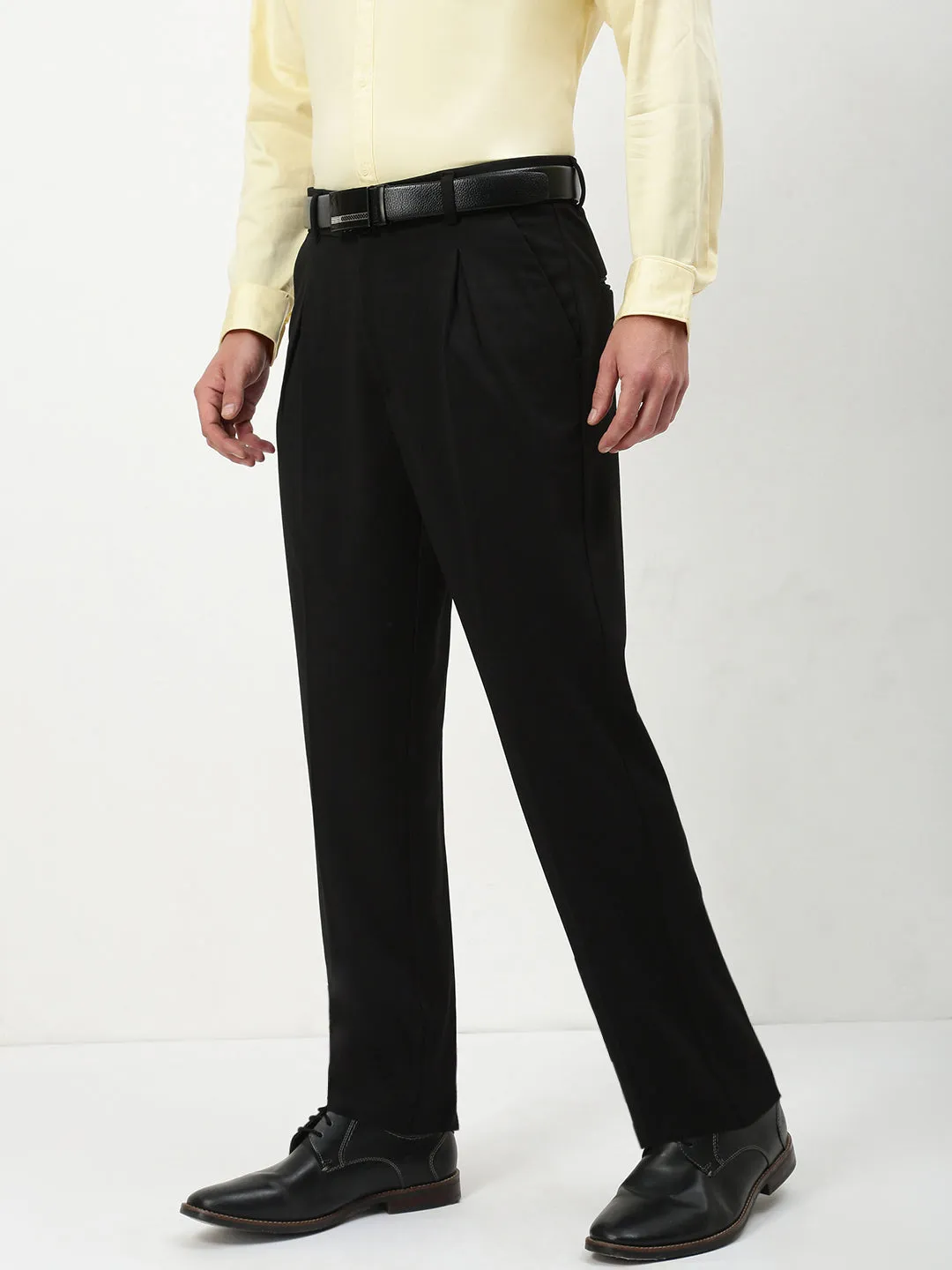 clean look Soft Wear Men's Black Solid Formal Trousers