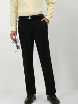 All-day Comfort Men's Black Solid Formal Trousers