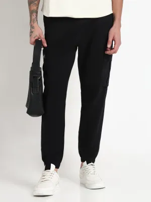 Men's Black Solid Cargo Joggers Belt loops RuggedDurability