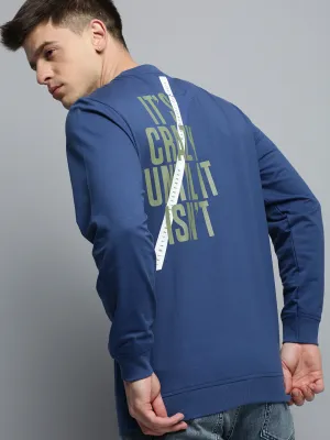 Men's Blue Typography Printed Cotton Sweatshirt Chill Vibe Travel Essential