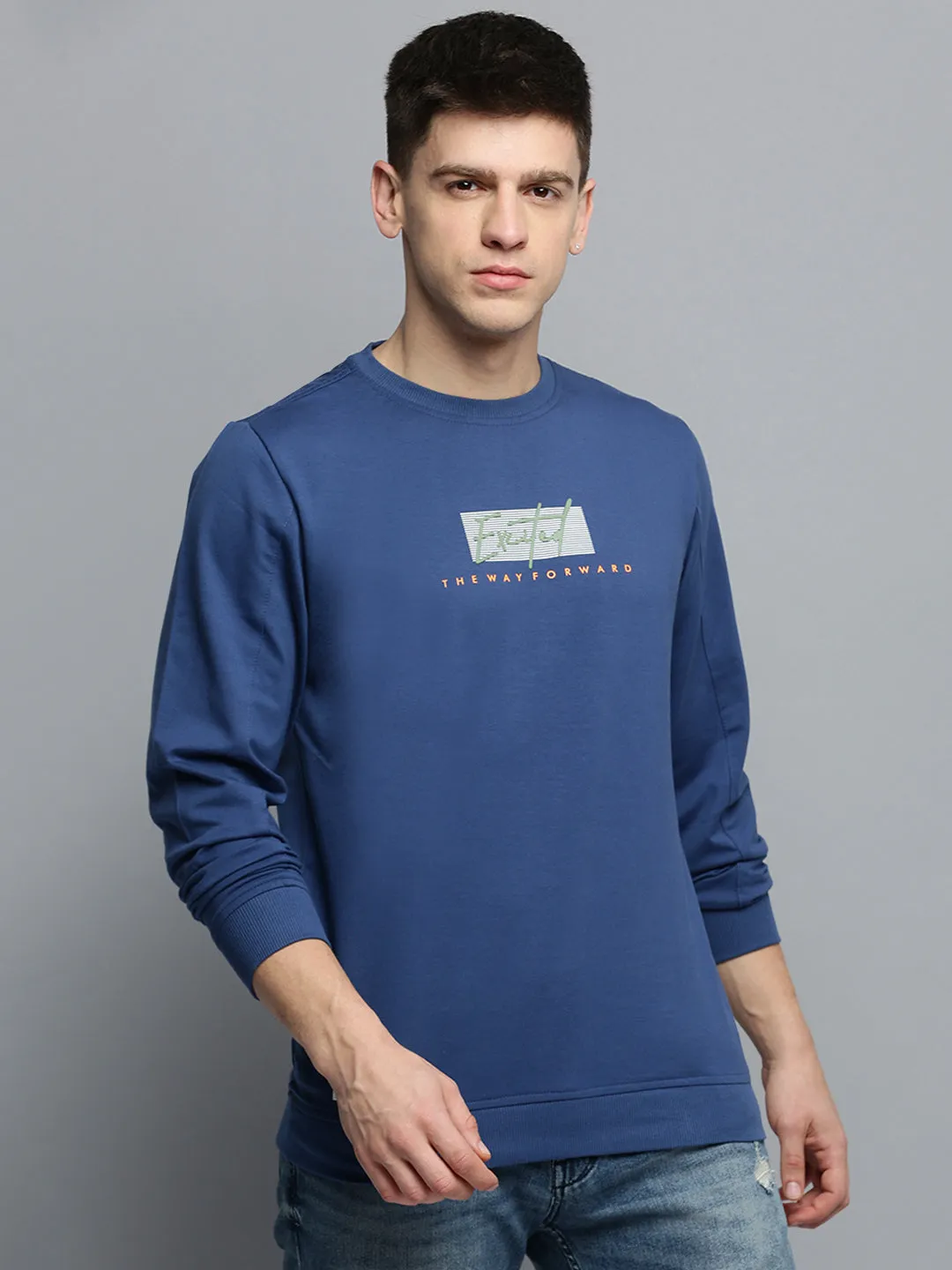 Men's Blue Typography Printed Cotton Sweatshirt Cool Essentials