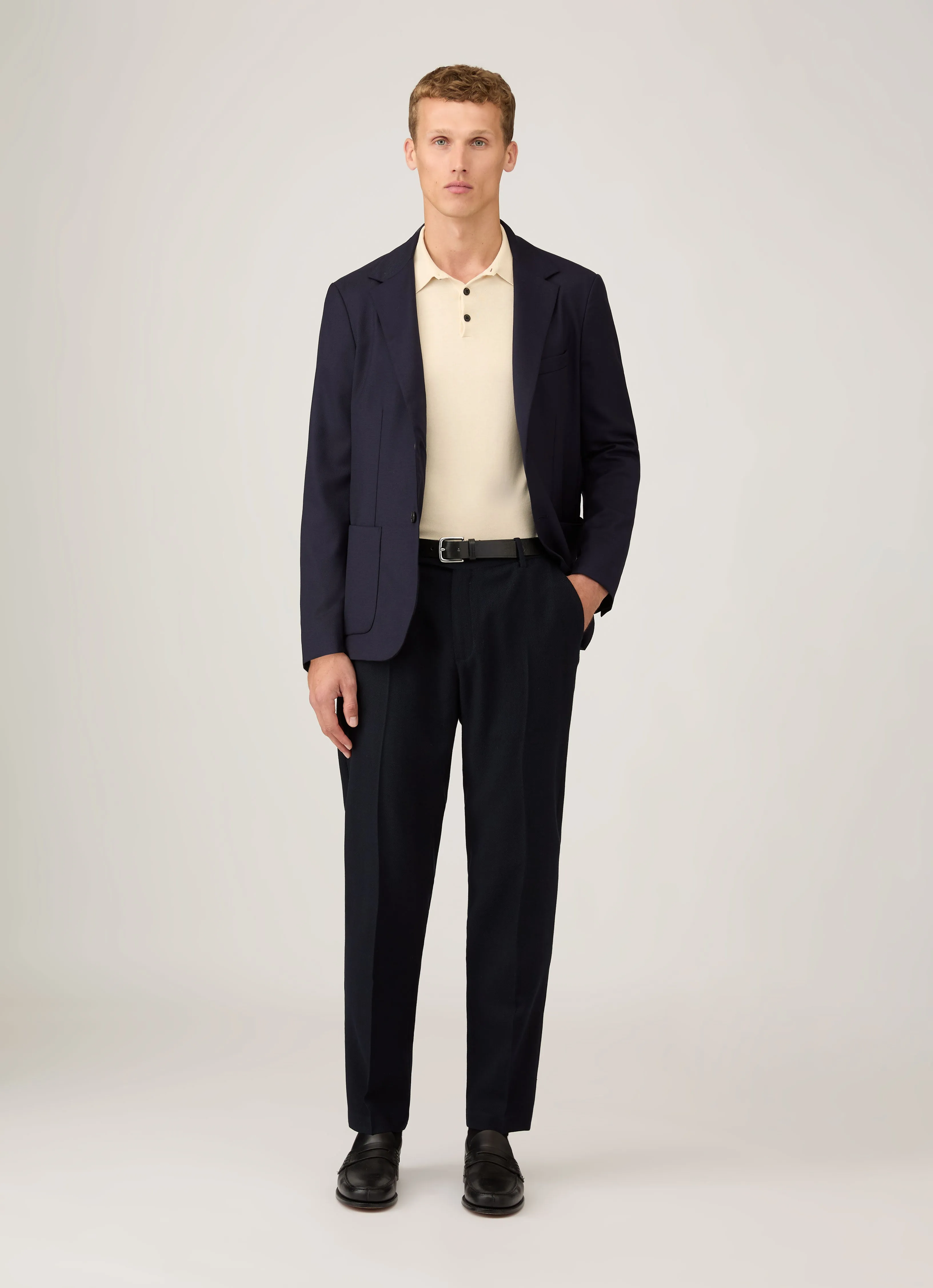 Layered Cable Pattern Men's Long Sleeve Sea Island Cotton Knit Polo Shirt in Undyed