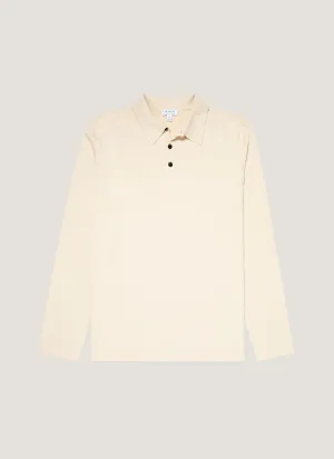 Men's Long Sleeve Sea Island Cotton Knit Polo Shirt in Undyed Essential Wear Eco Conscious Manufacturing