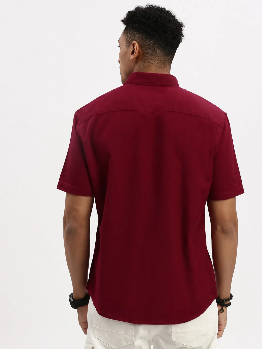 QuickDry Technology Men's Maroon Solid Slim Fit Casual Shirt