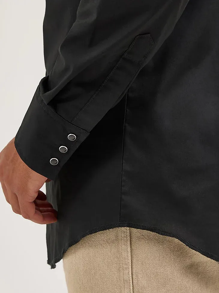 Wrangler Men's L/S Solid Broadcloth Western Snap Shirt in Black Street Comfort Style Travel Style Trend